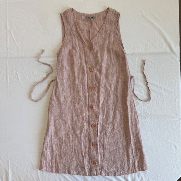 FLAX Linen Dress Size P Sleeveless Button Front Casual Pink Womens - Picture 1 of 3